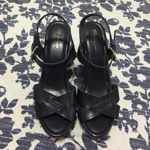 Madewell Navy Leather Wedge Sandals NEW Size 11
