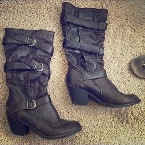 Brown mid-calf heeled boots