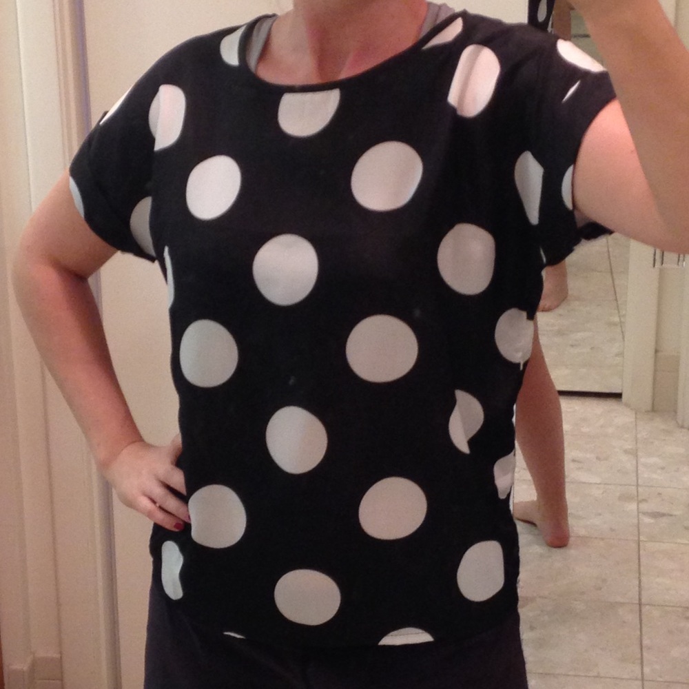Black polka dot silk top