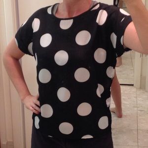 Black polka dot silk top