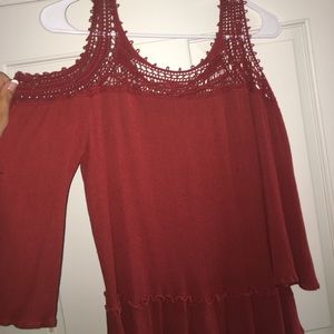 Red off the shoulder long sleeve shirt