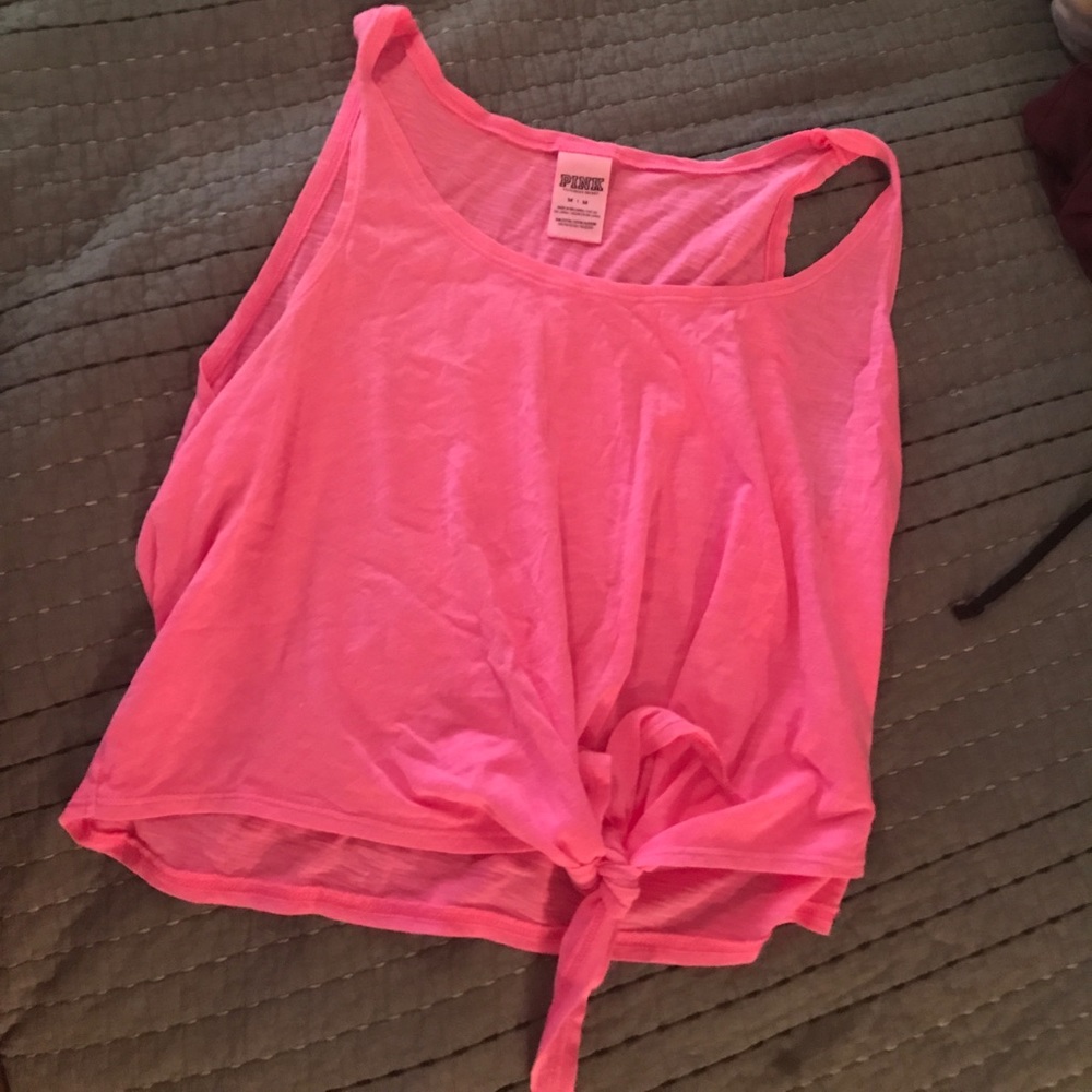 Vibrant pink beach cover tank w front tie bottom