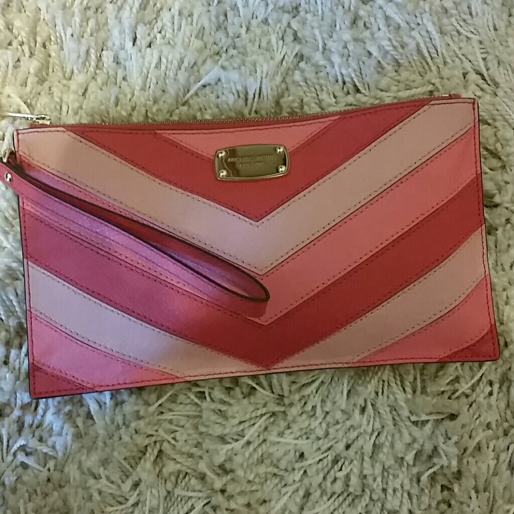 Michael Kors Pink Chevron Stripe Wristlet