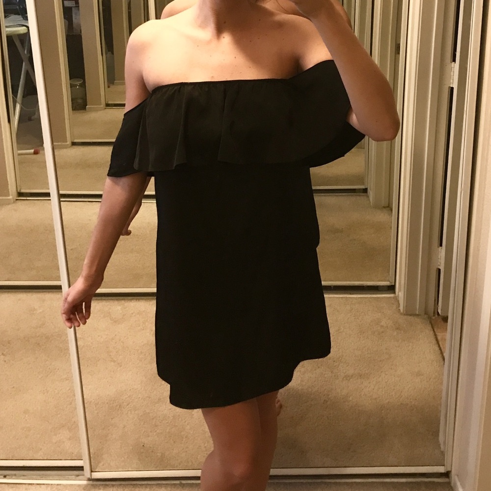 Ruffle Off the Shoulder Black Dress