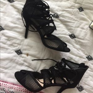 Lace up black heels