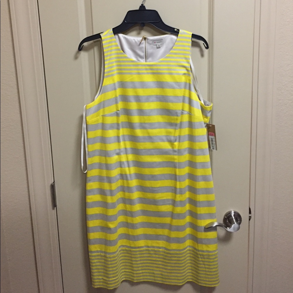 Yellow and gray striped dress