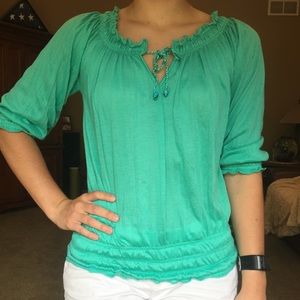 Derek Heart Sz Medium Ruffled Top EUC Turquoise