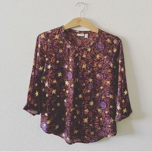 Flowy patterned top with metallic stars