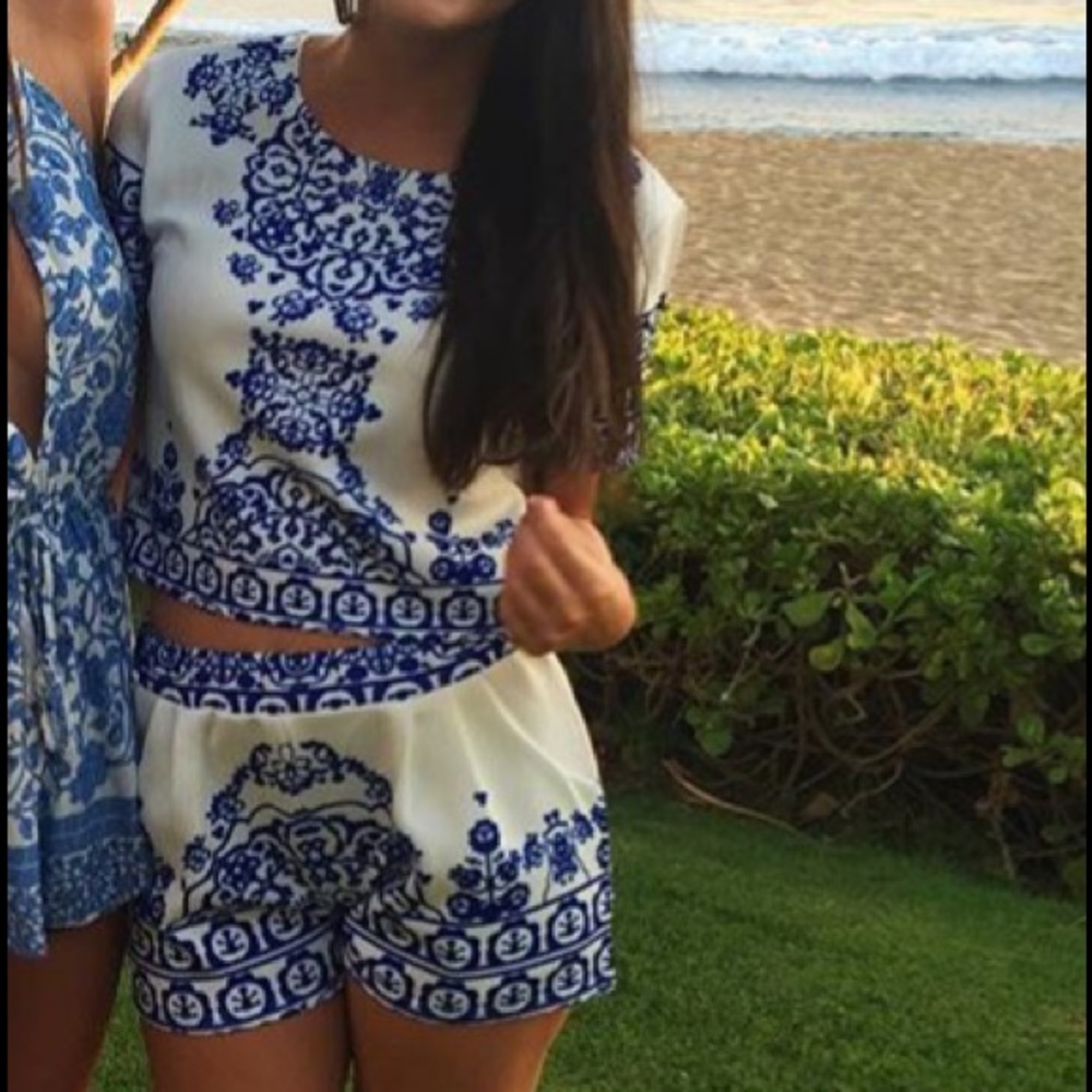 Blue and White Two Piece Set