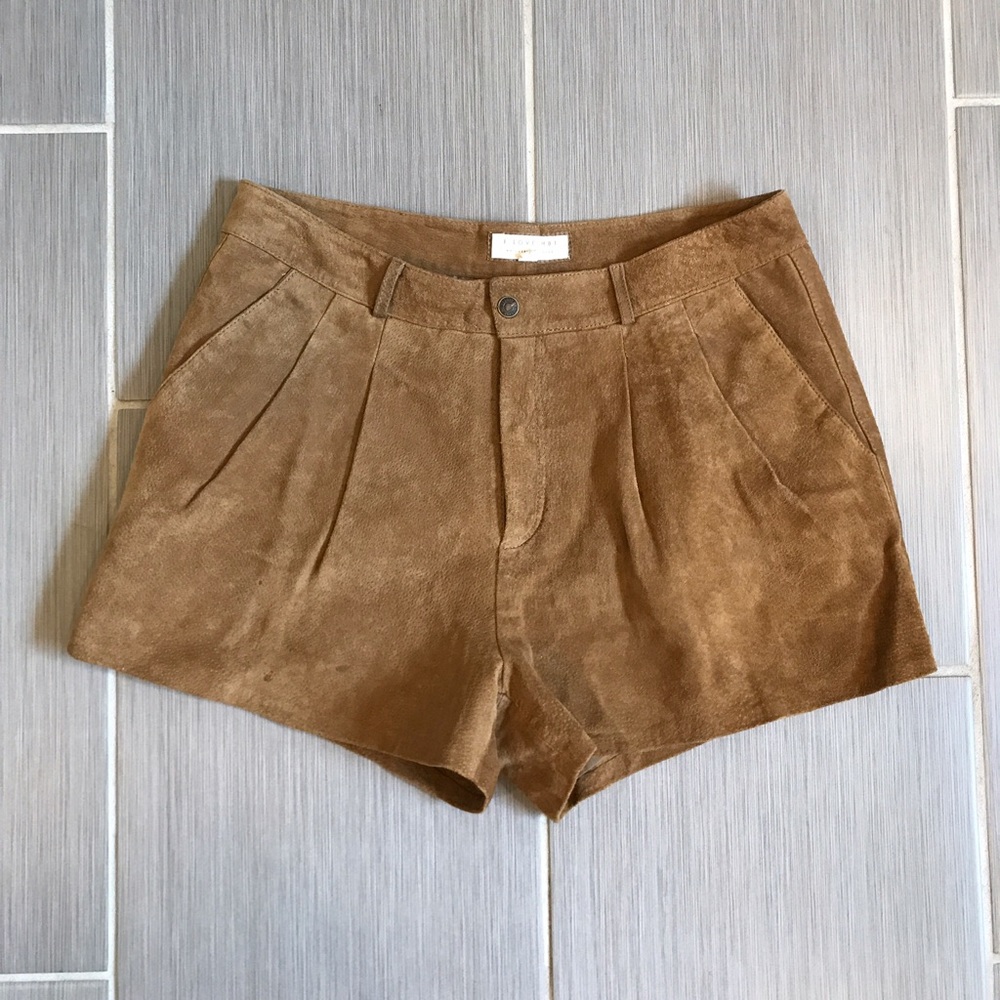 Tan Real Pig Skin Lined Suede Shorts with Pockets