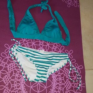 Mossimo Green and white striped bikini