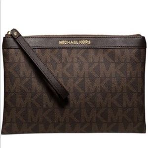 Michael Kors brown & black large zip top wristlet