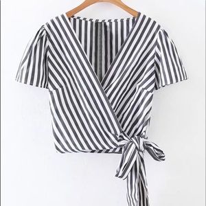 Brand New Striped Deep V Neckline Tie Top