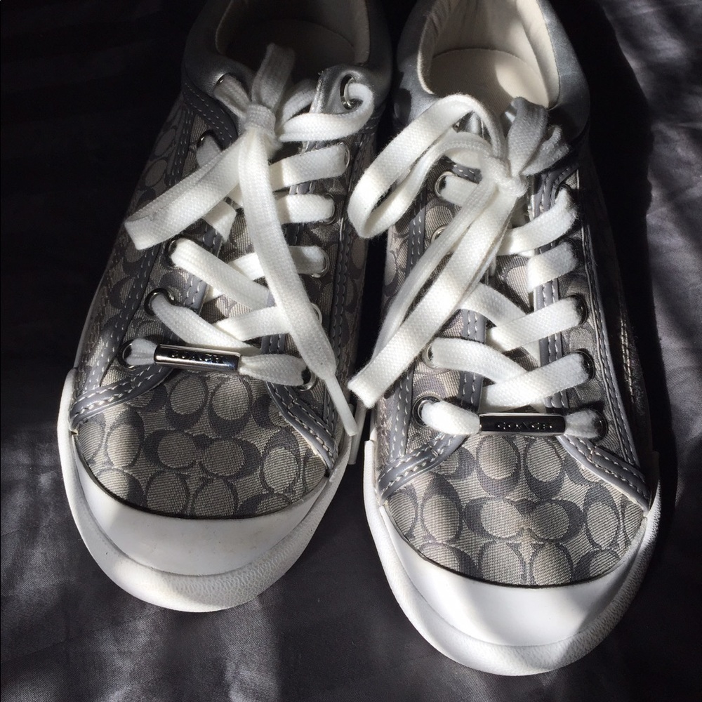 Coach Francesca Grey, silver, and white sneakers!