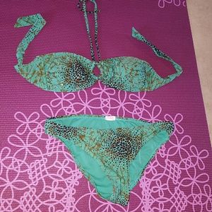 Xhileration brand green, gold and brown print suit