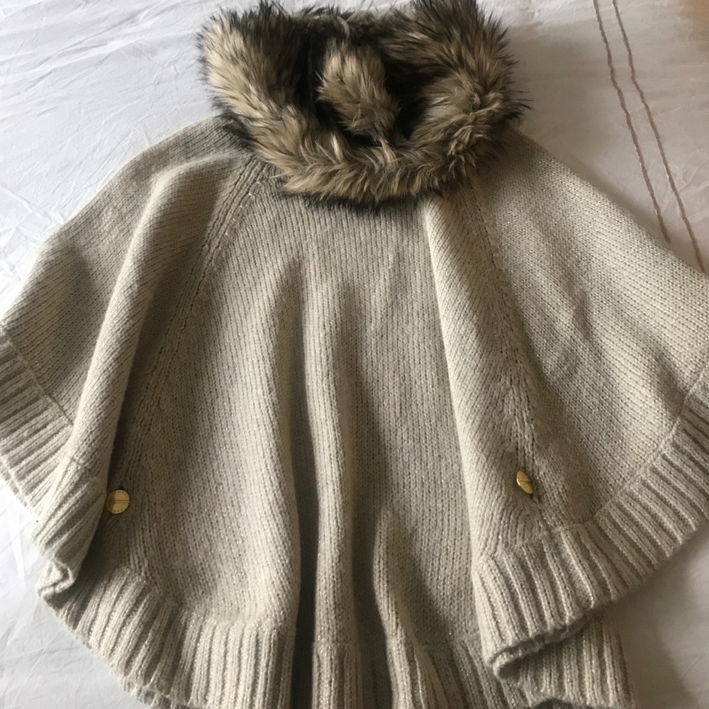 Michael Kors Sweater Poncho with Faux Fur Collar - Picture 2 of 4