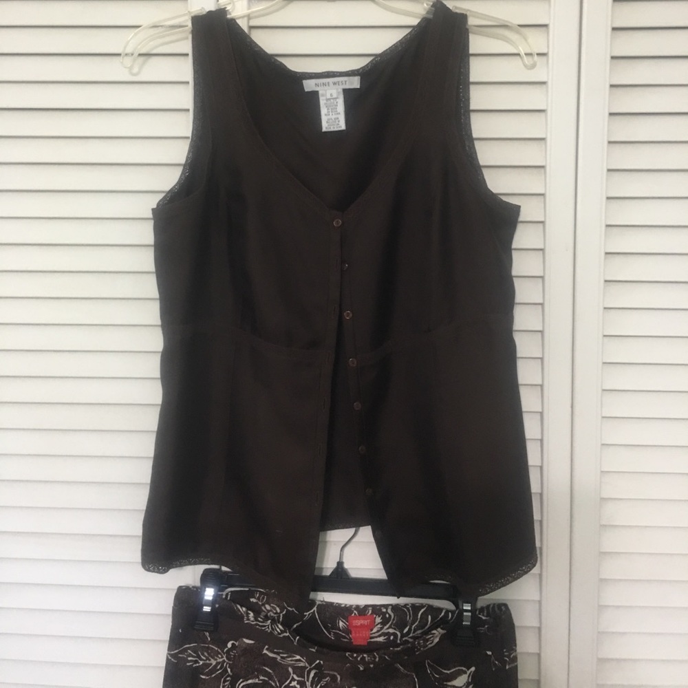 Brown Silk button down shirt