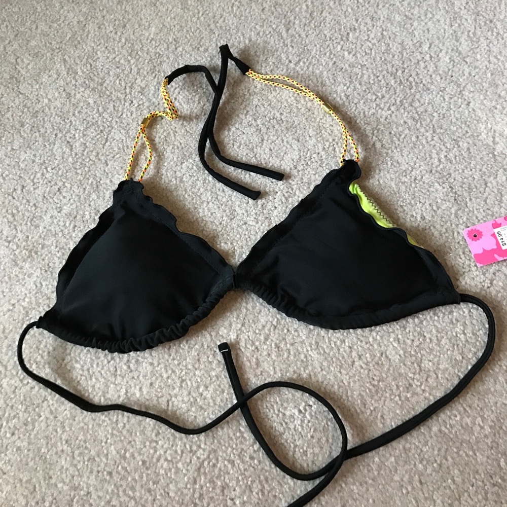 NWT BLACK BIKINI TOP WITH COLORFUL STRAPS SIZE S