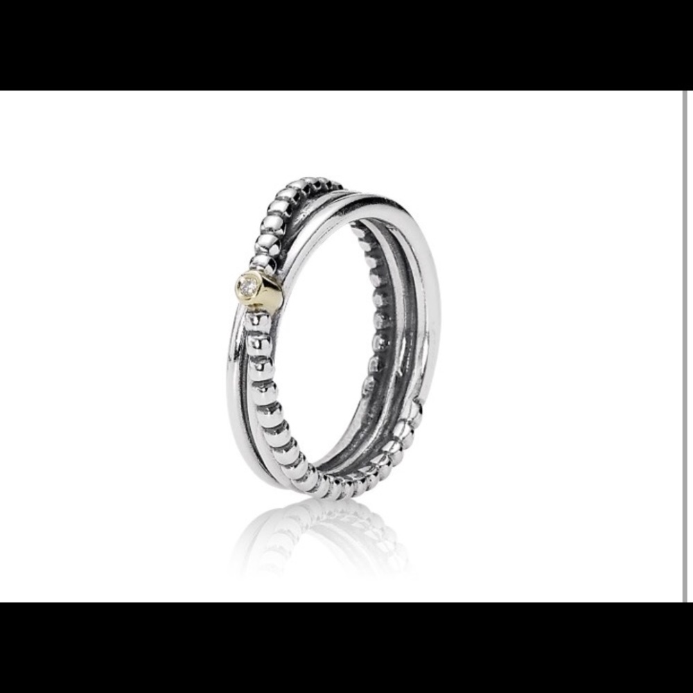 Pandora Silver 14k gold 0.01ct diamond Ring size 5