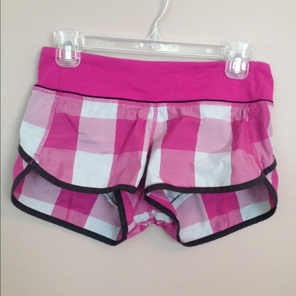 Lululemon pink plaid running shorts