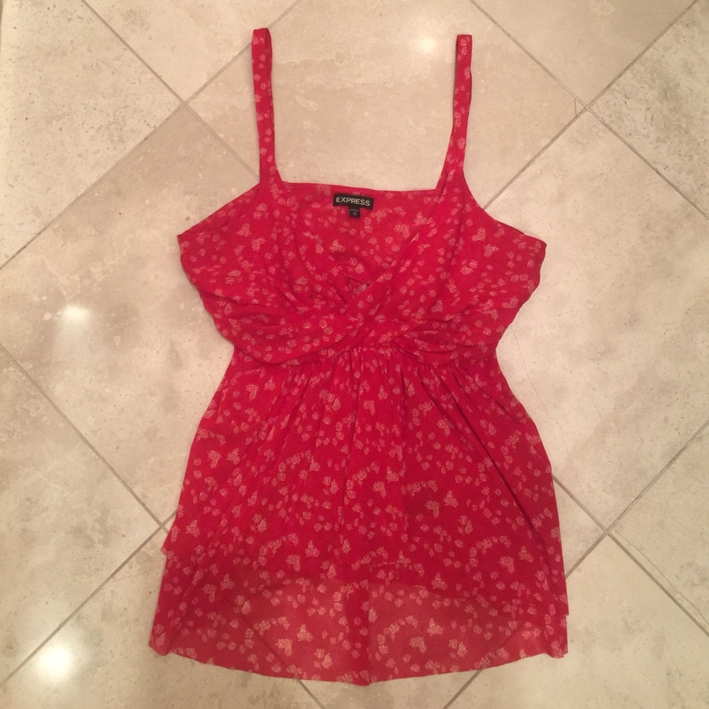 EXPRESS Red and White Print Tank Top