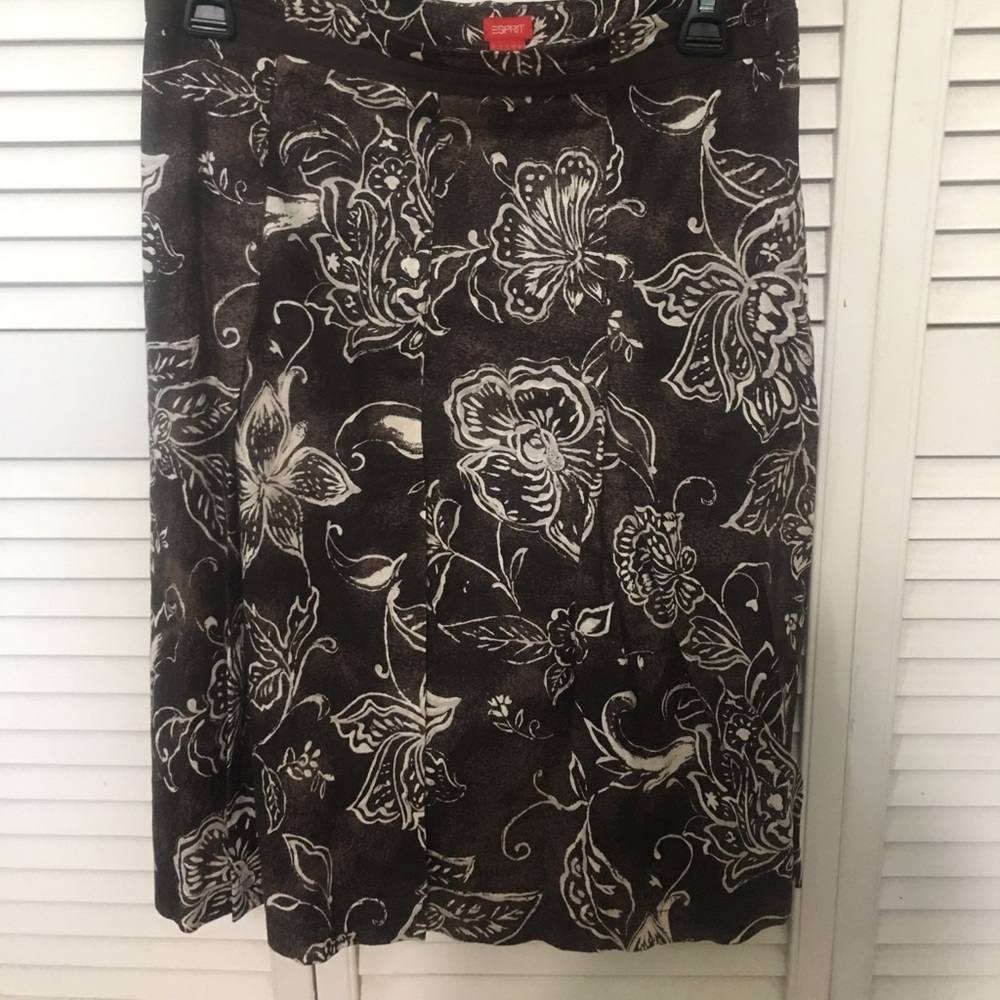 Brown floral print skirt side zipper