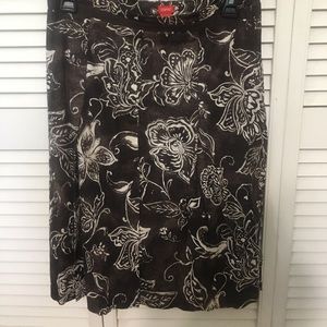 Brown floral print skirt side zipper