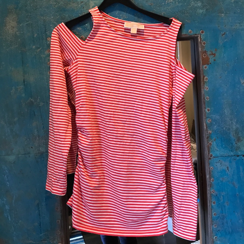 Red and white stripe top with side zipper
