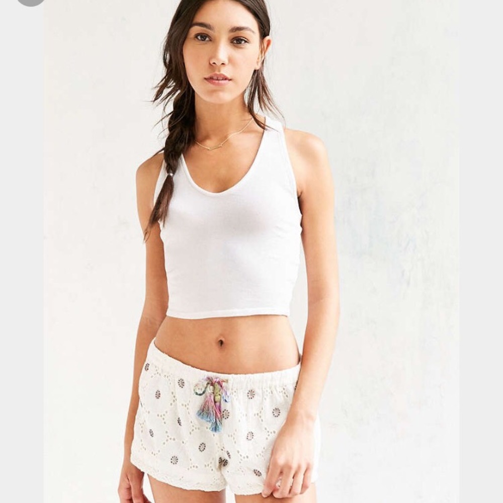 Urban Outfitters Eyelet Tie White Shorts