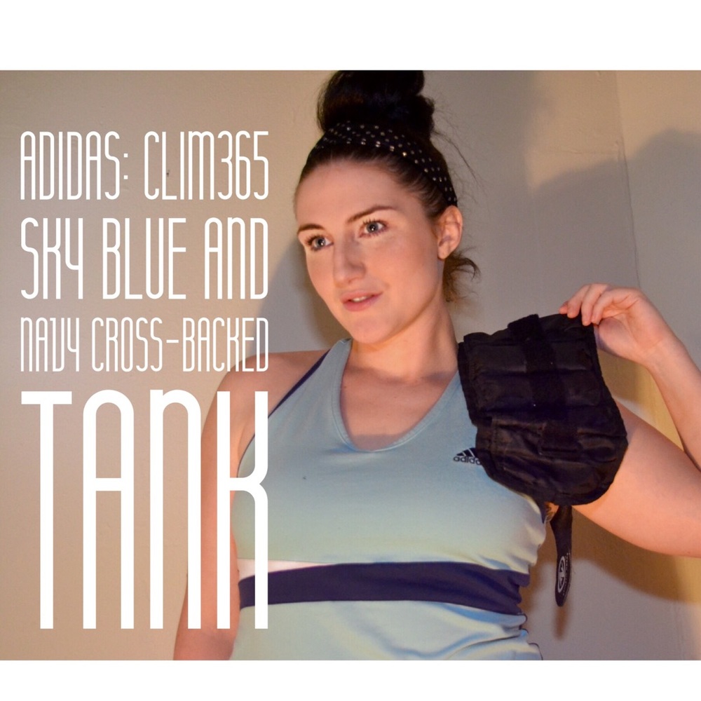 Adidas Clim365 :Sky Blue/Navy Cross-back Gym Tank