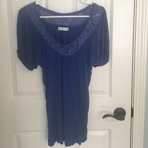 Rebecca Beeson Blue Top w/ Crochet Detail. Used.