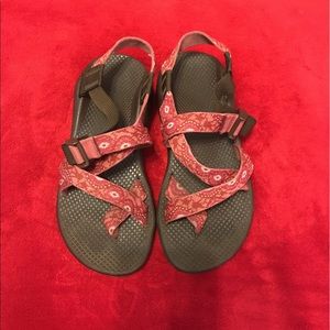 Chacos pink, white and brown