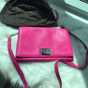 Kate Spade hot pink pebbled leather clutch