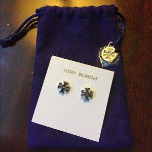 Tory Burch Silver logo earrings