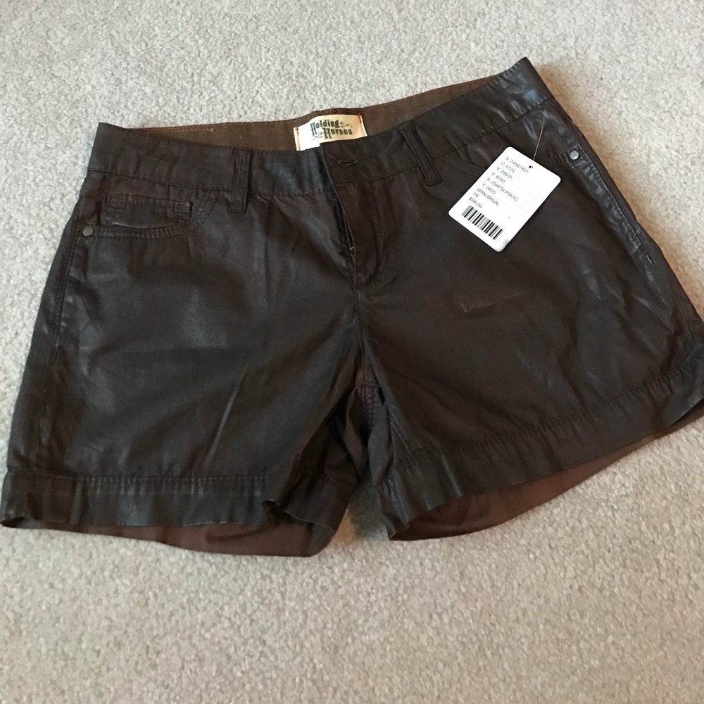 NWT HOLDING HORSES BROWN WAXED COTTON SHORTS SZ 26