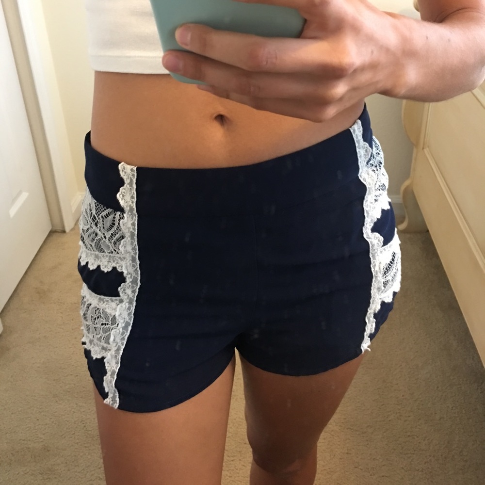 Navy shorts with white lace