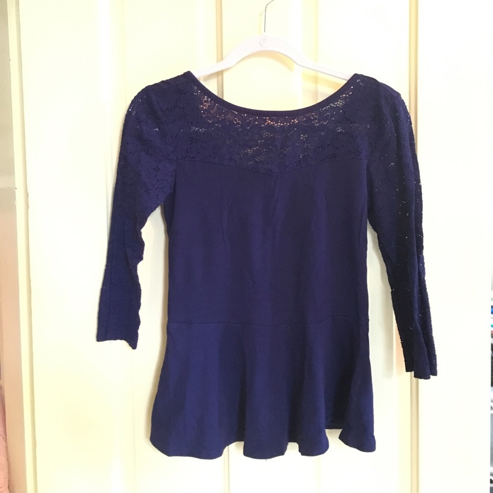 Navy blue lace sleeved peplum top