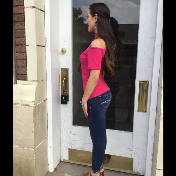 Fuchsia Pink Cold Shoulder Top-LAST ONE-5🌟 - Picture 2 of 4