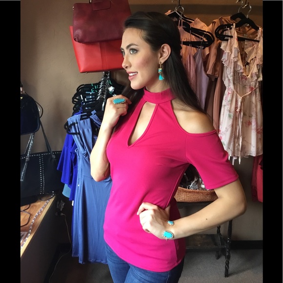 Fuchsia Pink Cold Shoulder Top-LAST ONE-5🌟 - Picture 4 of 4