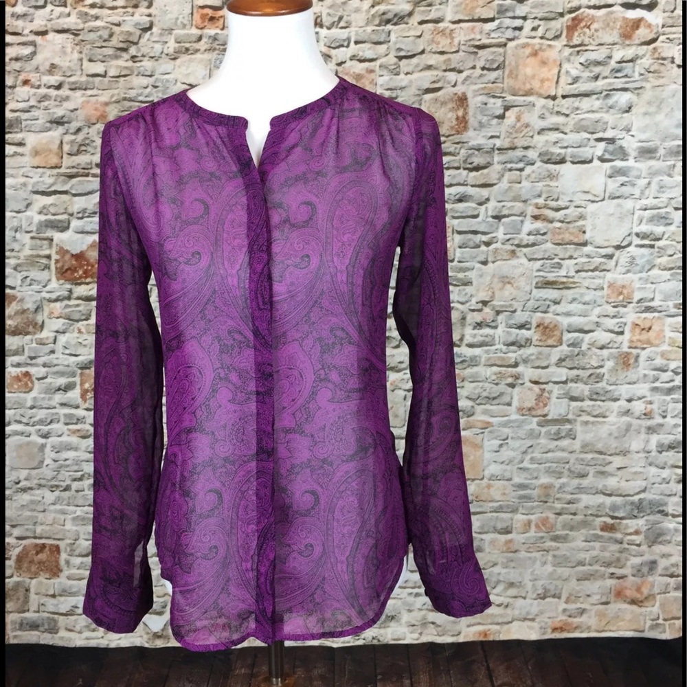Ann Taylor LOFT Womens Sheer Paisley Top Sz   XS
