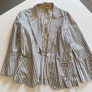 Cabi blazer white and blue stripes flare sleeves 8