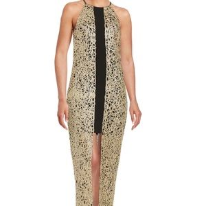 Belle Badgley Mischka Metallic Split Front Gown
