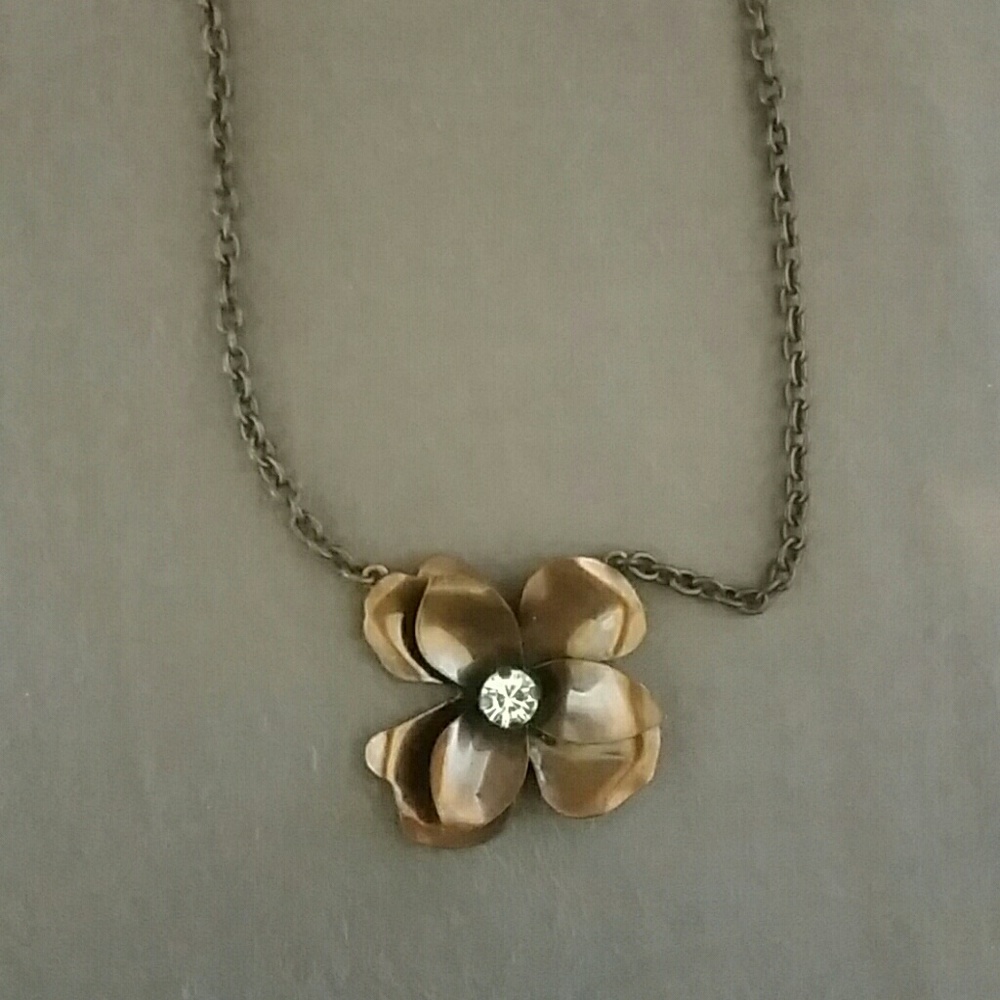 Sabika Crystal and Brass Flower Necklace