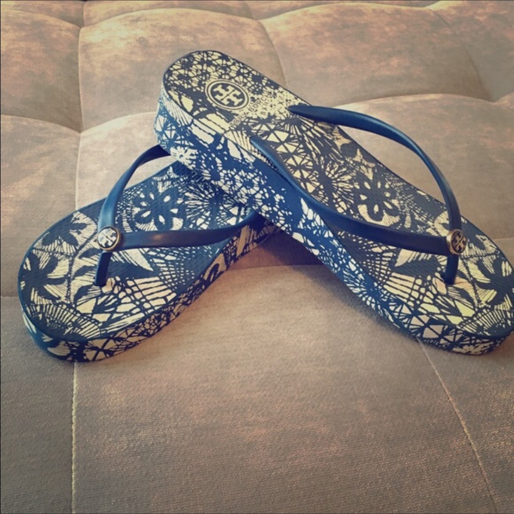 Tory Burch Wedged Blue Flip Flops