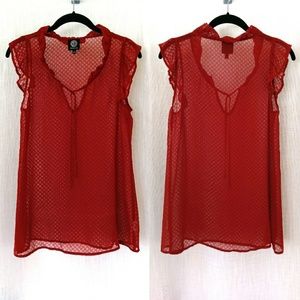BOBEAU Sheer Sleeveless Blouse - Brick Red - Small