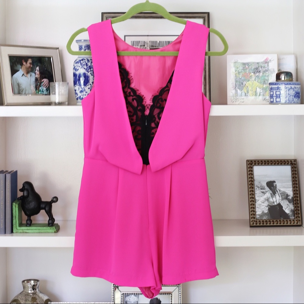 Topshop Lace Back Romper in Hot Pink