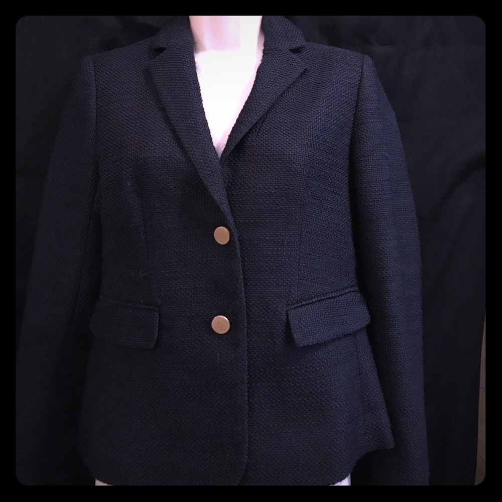 Blazer- Ann Taylor knit navy blazer gold buttons