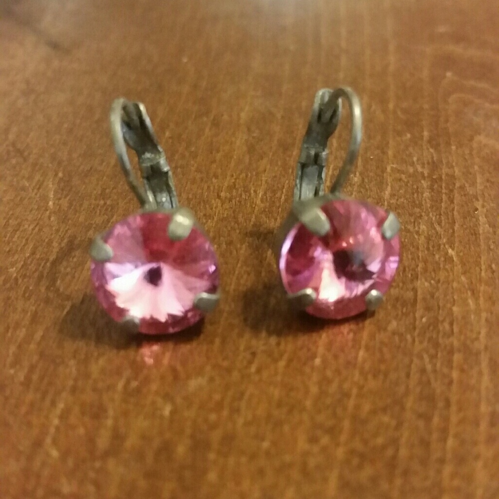 Sabika Pink Crystal Lever Back Drop Earrings