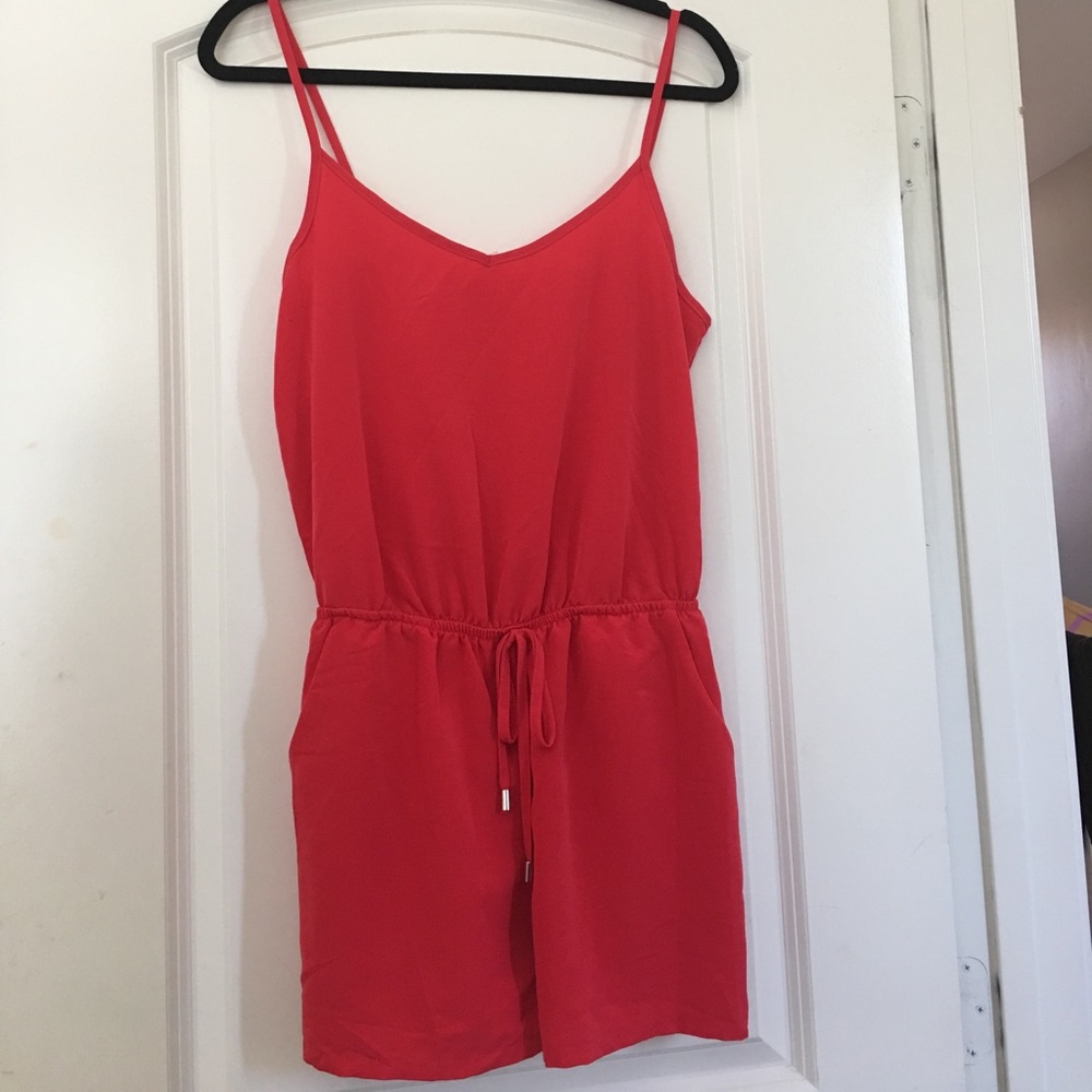 Red Drawstring Romper w/ pockets