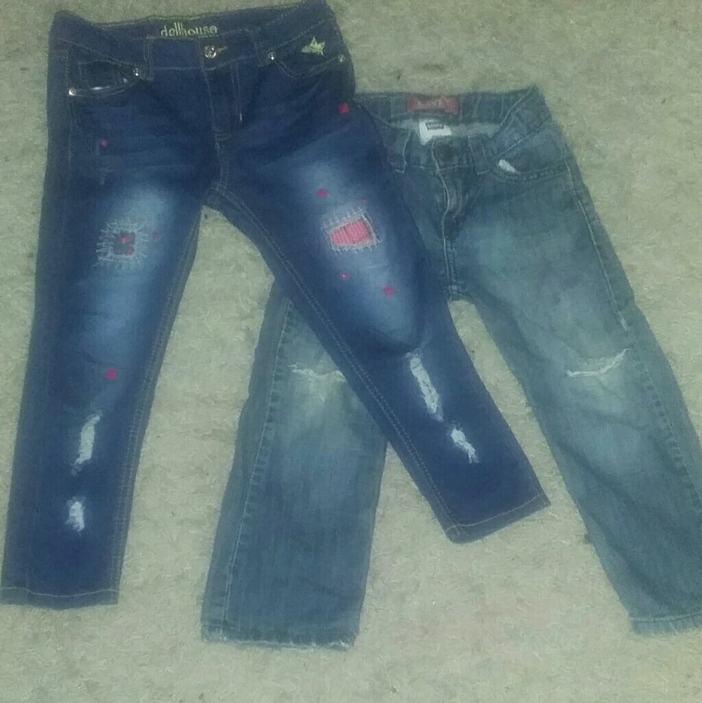 Girls Studded Dark Blue Capris & Boys Levi Jeans